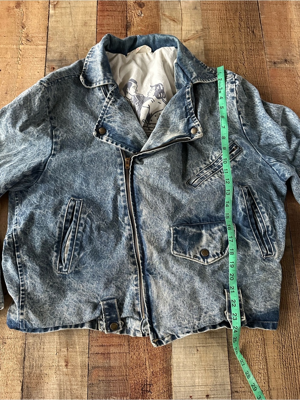 VINTAGE Dual Control 1980s 80s HEAVY Denim Jacket w White Leather Size Large - Picture 3 of 11